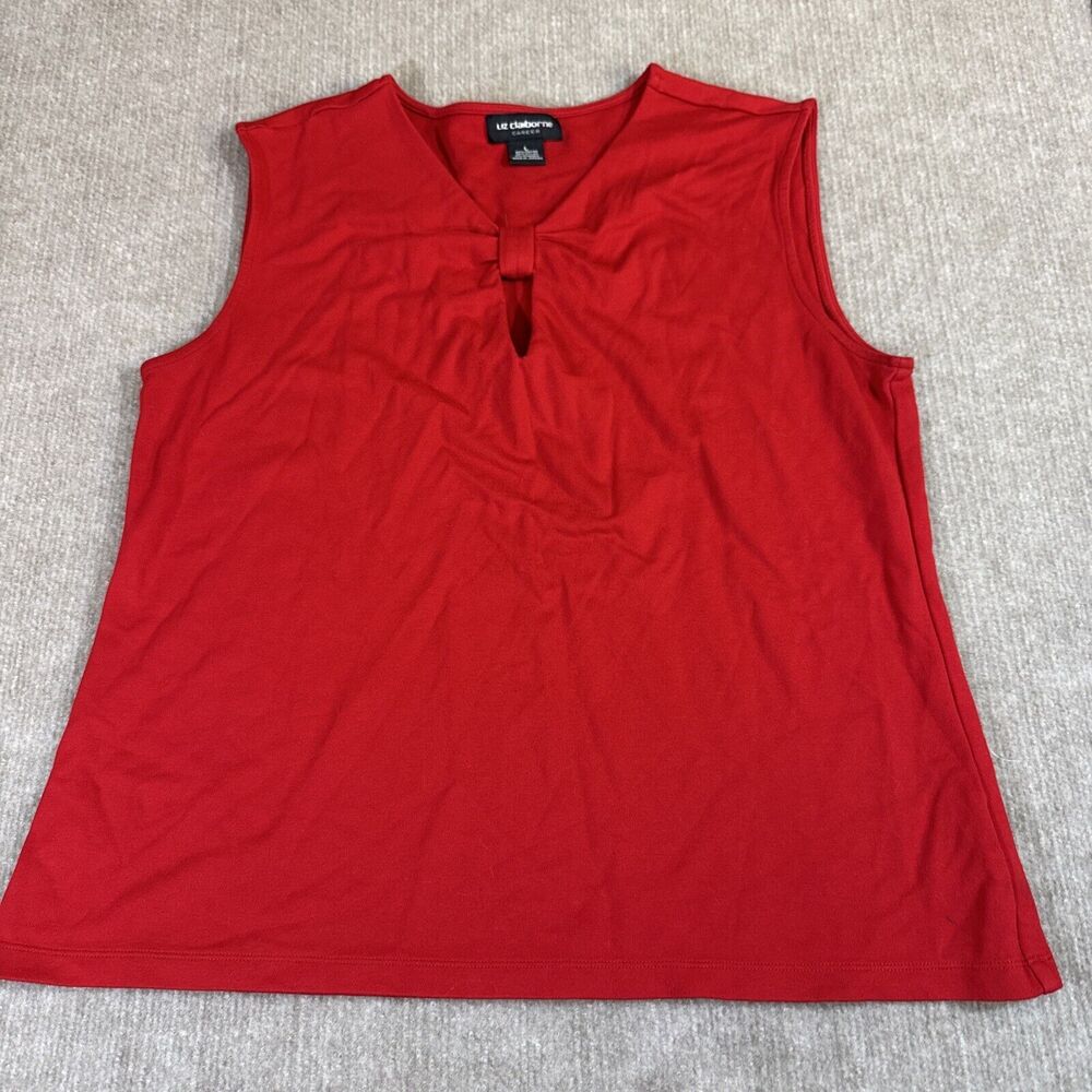 Liz‎ Claiborne Women L Sleeveless Red Career Keyhole Top Colorful Career
